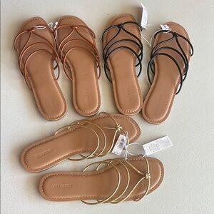 3 Old Navy Women's Strappy Sandals - Black, Brown, and Gold